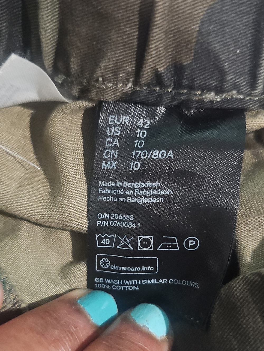H&M Men's Size 10 Camouflage Cargo Pants in Olive & Dark Green 100% ALGODON - Picture 4 of 11